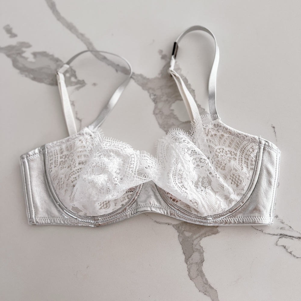 Victoria's Secret Silver and White Lace Bra